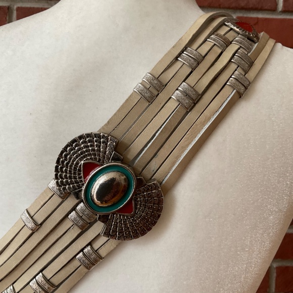 Handcrafted Genuine belt Leather Silver Details Western Belt Waist size 32”-36” main image 5